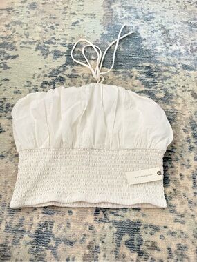 Anthropologie White Smocked Bandeau Halter Top with Tag
